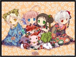 kotek, kimona, Bottle Fairy, dziewczyny